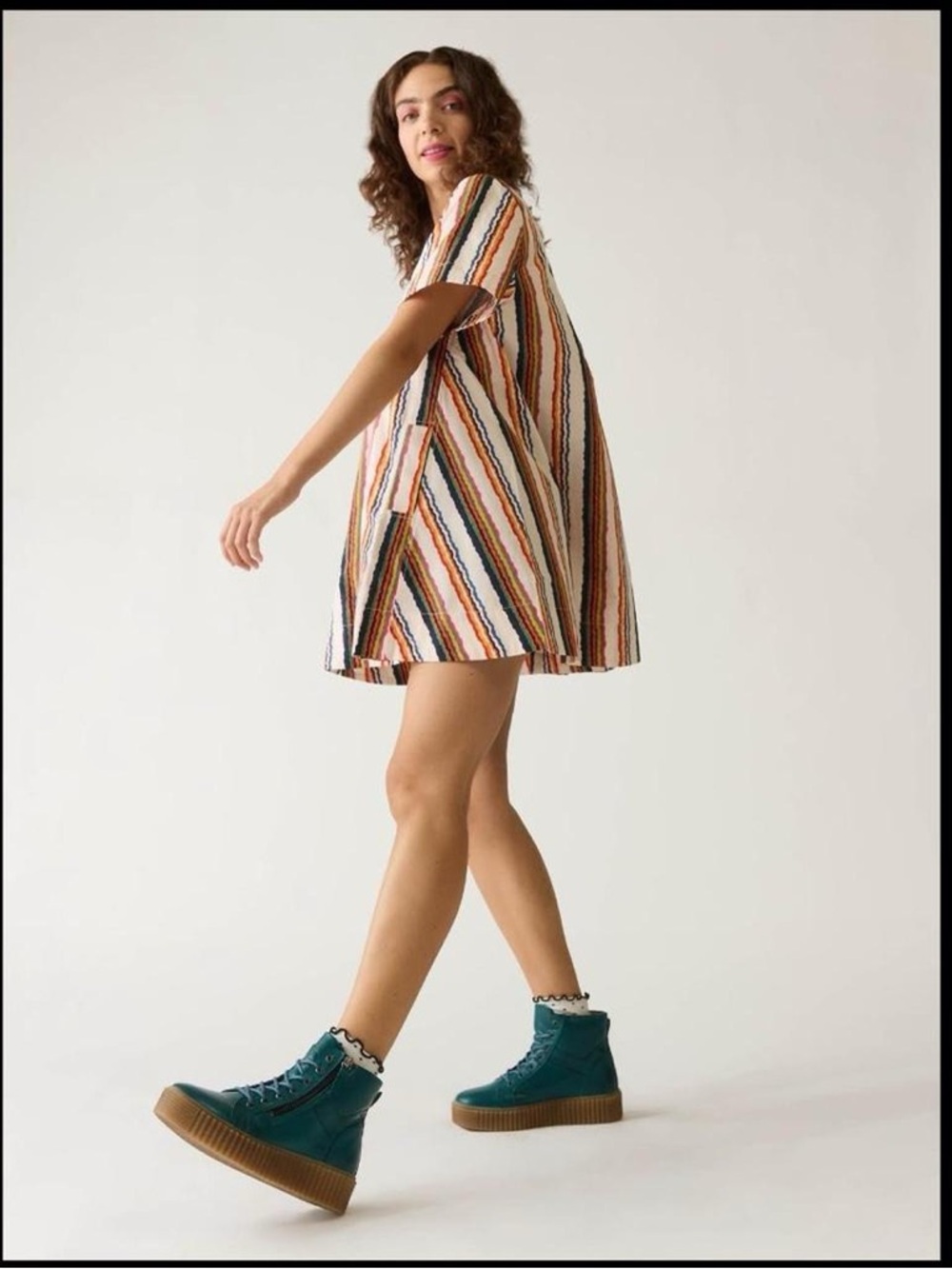 Anthropologie Maeve multi-coloured striped Emmy mini swing dress med - Picture 4 of 7